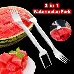 New 2 In 1 Watermelon Fork Stainless Steel Slicer