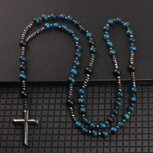 Quality Round Long Haematite Cross Beads Necklace