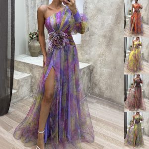 New Off-shoulder Slit Summer Long Dress For Women