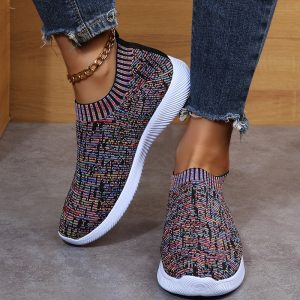 Quality Stripe Knit Sock Flats Sneakers