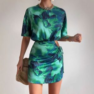 New Tie-dyed Pleated Slim-fit Sheath Dress For Women