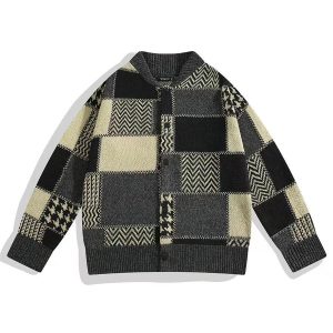 New Winter Plaid Knitted Sweater For Men