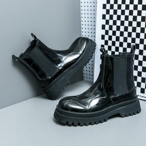 New British Glossy Ankle Boots For Men