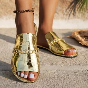 Quality Fish Mouth Flat Slides Women Beach Slippers